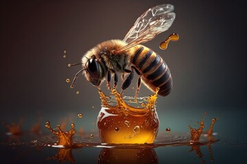 bee flying on honey, Generative AI Digital Illustration