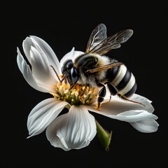 bee on flower, Generative AI Digital Illustration