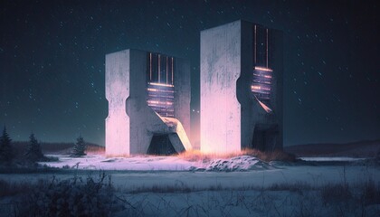 giant brutalist monolithic biomechanical concrete towec, Generative AI Digital Illustration