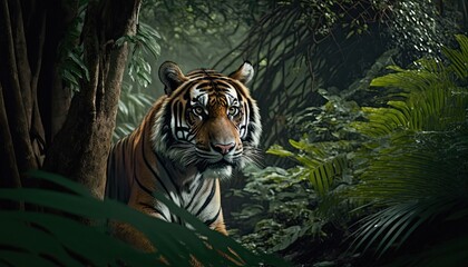 tiger in the jungle, Generative AI Digital Illustration