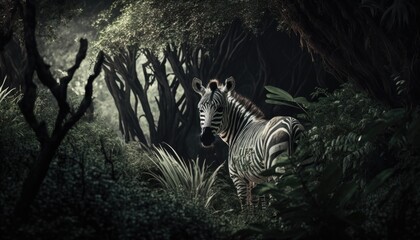 zebra in the forest, Generative AI Digital Illustration