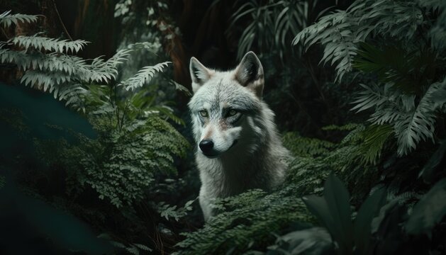 wolf in the woods, Generative AI Digital Illustration