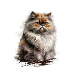 persian cat isolated on white background, Generative AI Digital Illustration