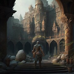 Chevalier, héros dans un château de fantasy AI generative