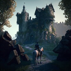 Chevalier, héros dans un château de fantasy AI generative