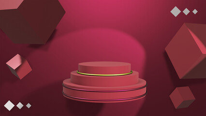 Podium product display with red old Aesthetic space Realistic 3D Illustration