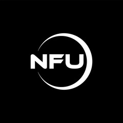 NFU letter logo design with black background in illustrator, cube logo, vector logo, modern alphabet font overlap style. calligraphy designs for logo, Poster, Invitation, etc.