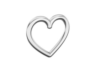 Toy metal heart. Symbol of love. Silver single color. On a white monochrome background. View left side. 3d rendering.
