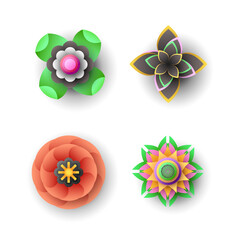 Set Abstract Collection 3D Colors Flower Paper Cut Background Vector Modern Design Style Shadow