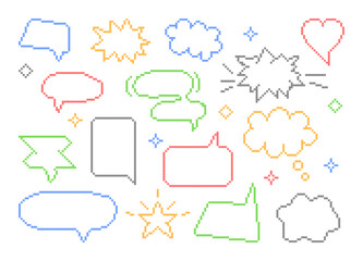 Speech bubbles on white. Abstract, dialog vector illustration in pixel style. Vector illustration in pixel style.