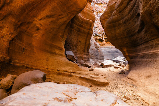 Scenic limestone canyon, Barranco de las Vacas in Gran Canaria, Canary islands, Spain