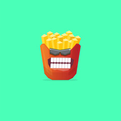 vector funny cartoon french fries potato box character with sunglasses isolated on green background. funky smiling food character