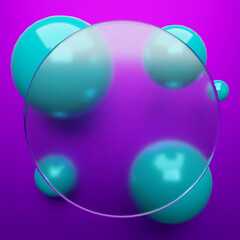 Glass Morphism with purple background geomatric shape and aesthetic space Realistic 3D Illustration