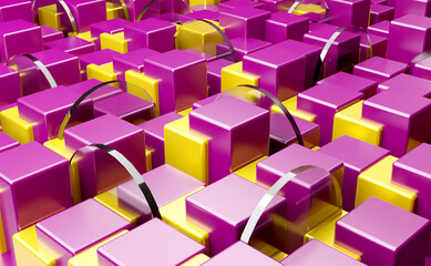 Abstrack geometric shape yelow and purple Background Realistic 3D Illustration