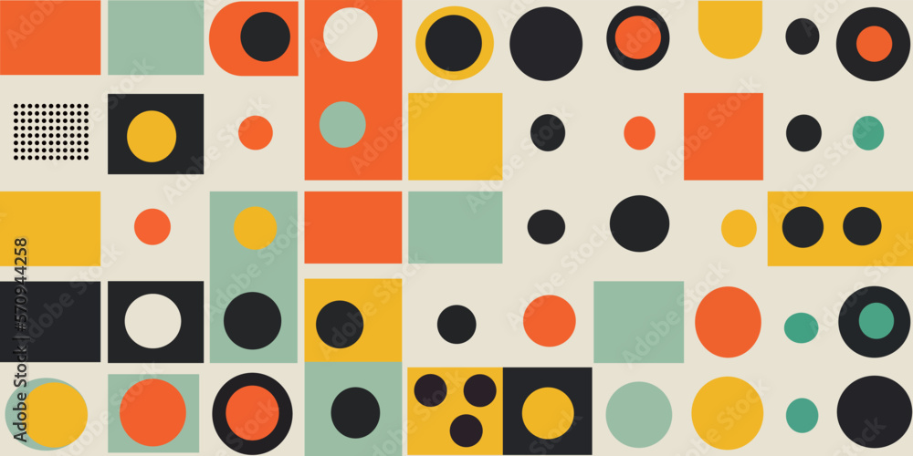 Poster flat, minimal, retro abstraction with circle tiles. print and interior design, textiles, paintings, 