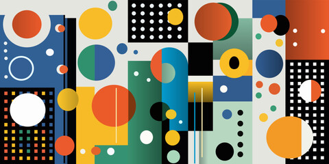 Geometric vector wallpaper with scandinavian abstraction shapes. Flat, minimal, retro style. Print and interior design, textiles, paintings, seamless patterns. © Crashik