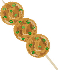 焼き鳥の、つくね団子の串焼きのイラスト