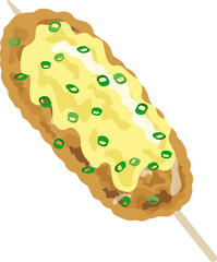 チーズをのせた、つくねの串焼きのイラスト