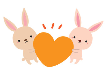 かわいいうさぎとハートのタイトルイラスト/オレンジ