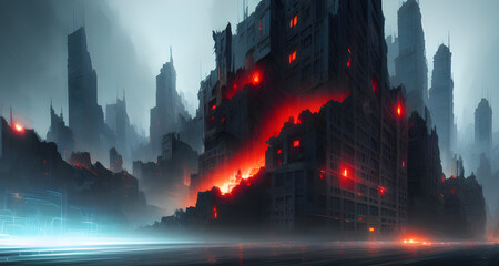AI Digital Illustration Collapsed City Cityscape