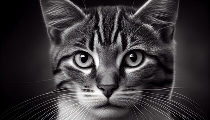 Schwarz weiß Portrait von einer hübschen Katze. Perfektes Wandbild - Generative Ai