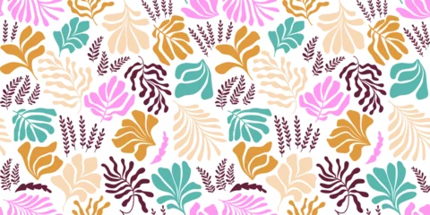 Foto op Canvas Abstract background with leaves and flowers, Matisse style. Vector seamless pattern with Scandinavian cut out elements. © Oleksandra