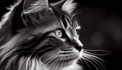 Schwarz weiß Portrait von einer Katze. Perfektes Wandbild - Generative Ai