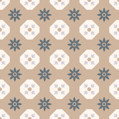 Vector seamless ornamental geometric pattern - beige design. Elegant repeatable ornate background. Tile mosaic floor texture.