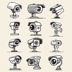 Various of CCTV (Closed-Circuit Television) Minimal Icon in Set of Vector, Smart home, Smart City, Internet of Things