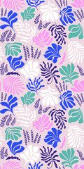 Abstract background with leaves and flowers, Matisse style. Vector seamless pattern with Scandinavian cut out elements.