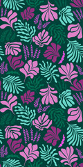 Abstract background with leaves and flowers, Matisse style. Vector seamless pattern with Scandinavian cut out elements.