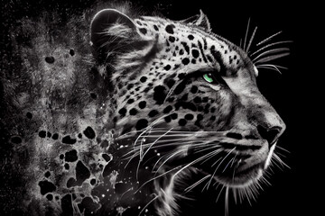 Abstraktes schwarz weißes Leoparden Kunstwerk mit Farbspritzer isoliert auf weißen Hintergrund. Perfektes Wandbild - Generative Ai