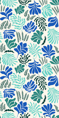 Abstract background with leaves and flowers, Matisse style. Vector seamless pattern with Scandinavian cut out elements.