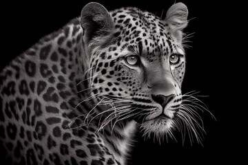Naklejka na ściany i meble Schwarz weiß Portrait von einem Leopard. Perfektes Wandbild - Generative Ai