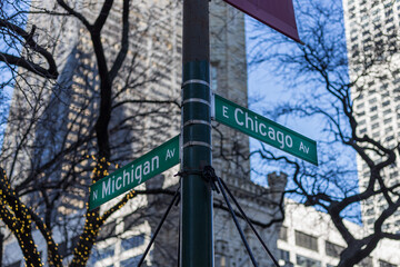 Corner of Michigan ave and Chicago Ave at the Magnificent Mile