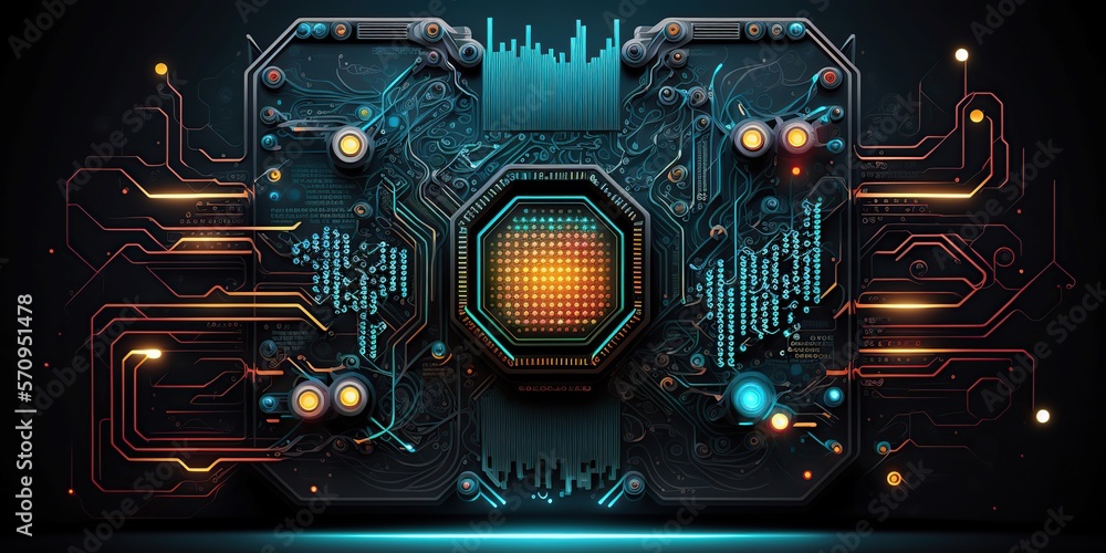 Poster Computer chip circuits concept background created with Generative AI
