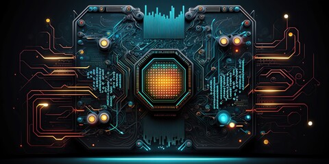 Fototapeta premium Computer chip circuits concept background created with Generative AI