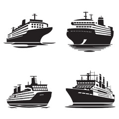 Obraz premium Old and modern boat and ship icon vector black outline design