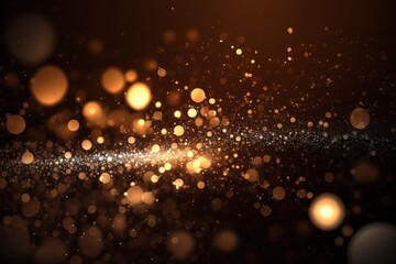 Bokeh gold. Defocused abstract gold lights background, bokeh lights, concept. Dark brown texture. Gold and silver glow particle abstract background. Generative AI.