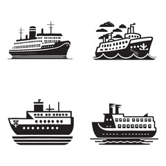 Obraz premium Old and modern boat and ship icon vector black outline design