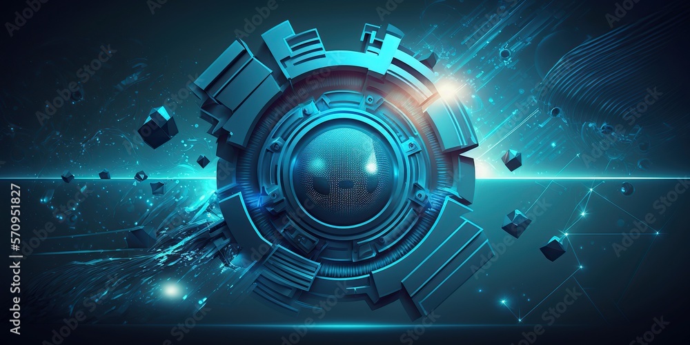 Poster blue eye cyber circuit future technology concept background created with generative ai