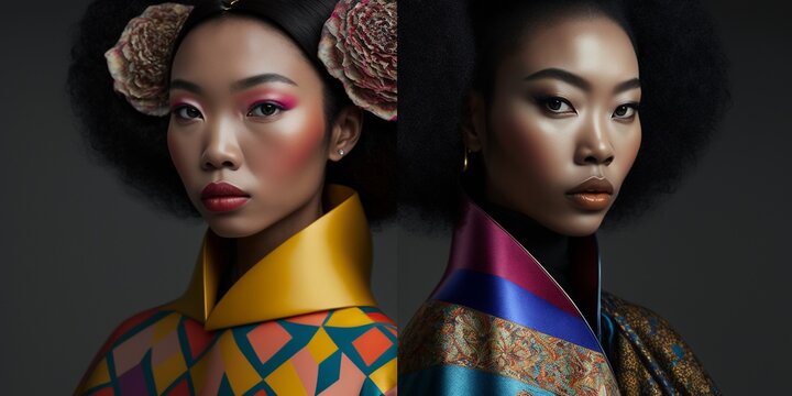 Mischlings Frau asiatisch afrikanisch im Fotostudio bei Portrait Aufnahmen, ai generativ