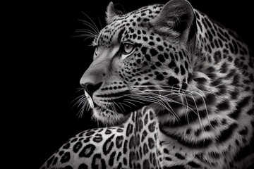 Obraz na płótnie Canvas Schwarz weiß Portrait von einem Leopard. Perfektes Wandbild - Generative Ai