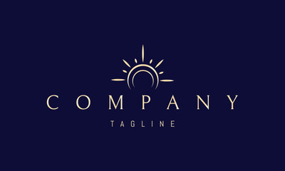 Vector golden logo on which an abstract image of a shining sun in a minimalist style.