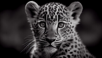 Schwarz weiß Portrait von einem Baby Leopard. Perfektes Wandbild - Generative Ai