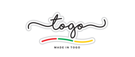 Made in Togo, new modern handwritten typography calligraphic logo sticker, abstract Togo flag ribbon banner