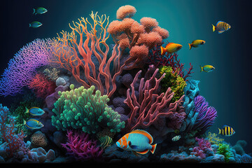 Wallpaper, background, theme, desktop, wall ornament, painting, biome of sea life, beautiful fishes surrounded by colorful corals and sea plants