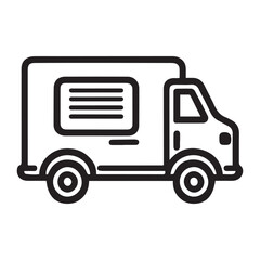 Fototapeta na wymiar Fast shipping delivery truck flat icon vector black outline design, Shipment truck vector