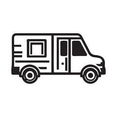 Fast shipping delivery truck flat icon vector black outline design, Shipment truck vector
