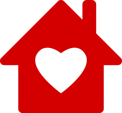 Simple Red House Symbol with a Heart Icon. Vector Image.